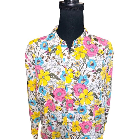 Talbots Bright Floral Button-Down Shirt L 100% Cotton Multi-Color Sustainable - Picture 3 of 11